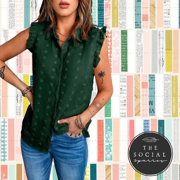 Green Blouse with Ruffle - Picture 1 of 3
